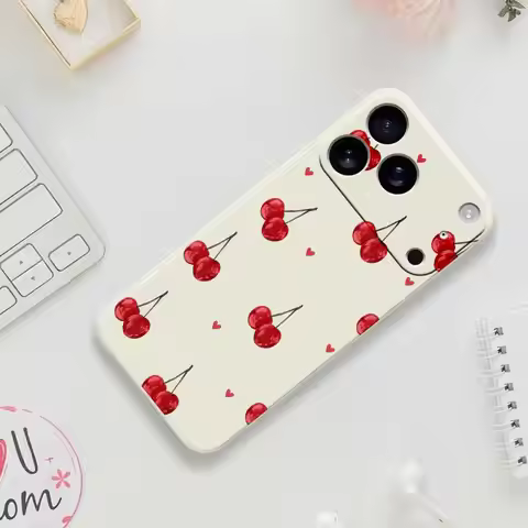 Cherry Heart-Shaped Phone Case For iPhone 17 Pro Max 17 Air 16 15 14 Plus 13 12 11 Pro Max XS Max XR