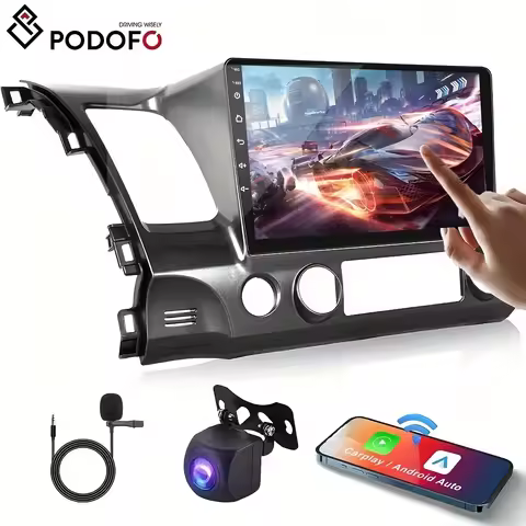 PODOFO 2G+32G Car Radio with Carplay for Honda Civic 2006-2011 Android Stereo, 10.1 Inch Touchscreen