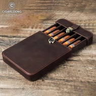 Portable Cigar Case 6 Slot Travel Leather Vintage Cigar Humidor Holder Box Case