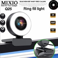 MIXIO Q25 Webcam 2K 4MP QHD 1440P Full HD Ring Light Camera LED