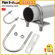 SIXIS 1Set M6 Round Tube Clamp, With Baffle 304 Stainless Steel Pipe U-clamp, Durable Screws Right A