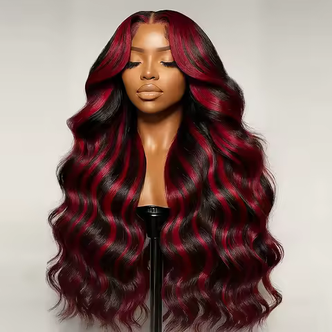 1B/99j Burgundy Highlight Lace Front Wig 30 Inch 5x5 Glueless Body Wave Wear And Go Wigs Brazilain R