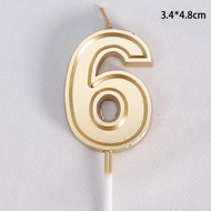 Gold number candle with border 6_Birthday cake decoration accessory