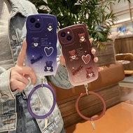 3D Cartoon Bear Curly Wave Edge Phone Case For OPPO F9 F1S F11 Find X3 Pro R15 A59S A83 A7X Casing Wristband Hand Strap Bracelet Soft Silicon Cover