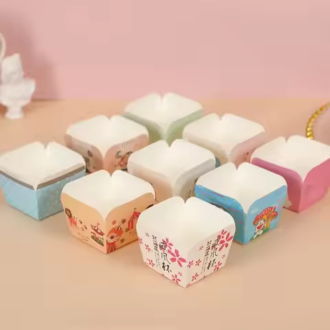 100 Pcs Disposable Hightemperature Baking Square Cake Paper Cup Holder, Hokkaido Chiffon Oven Cup Mi