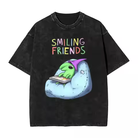 Men T Shirt Glep Smiling Friends Cartoon Network Washed T Shirts Leisure Beach Tees Street Style Des