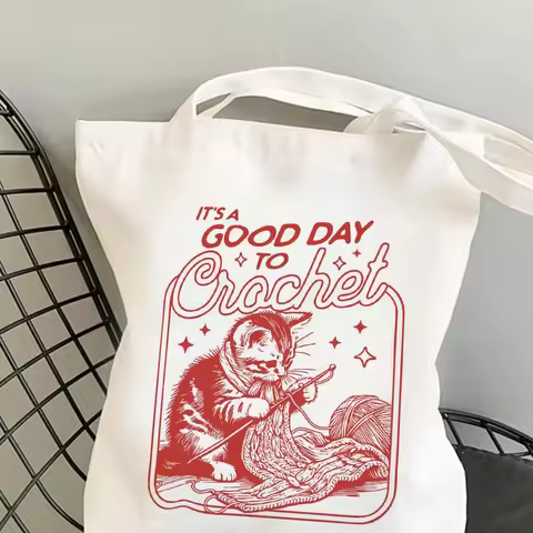 Its A Good Day To Crochet Cat Tote Bag Library Book Bag Booktrovert Tote Bag Book Lover Tote Bag Can