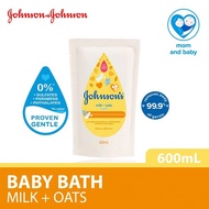 Johnson's Baby Bath Refill Milk Bath Oats Peach 600ml No Tears Gently Wash 99.9% Of Germs Mon Baby 0