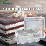 [Ready Stock] 8.5x8.5 Square Disposable Clear Plastic Bakery Box with Lock for Cake Food Tray Bekas 