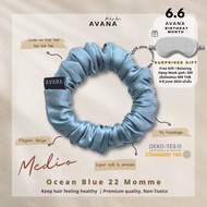 AVANA Medio Mulberry Silk Scrunchies 22 Momme สี Ocean Blue ยางรัดผมผ้าไหมถนอมเส้นผม ลดผมร่วง