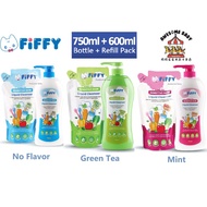 Fiffy Baby Bottle Wash No Flavor / Green Tea / Mint 750ml + 600ml Refill (New Packing) Liquid Cleans