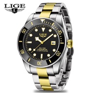 LIGE Newest Watch for Men Stainless Steel Waterproof Calendar Wrist Watch seiko automatic watch+ Box