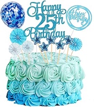 Cake Decoration 25th Birthday Blue Boy Girl Happy Birthday 25th Glitter Cake Topper 25th Cake Decora