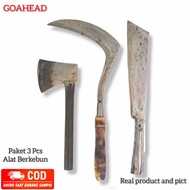 Arit Kampak Golok Paket 3 Pcs Alat Berkebun - Sabit Model Jepang Baja Isen Pemotong Rumput - Bendo F