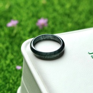 Black And Gray Jade Ring Plain Shape Glass Material Size: 55-56mm.