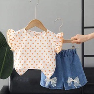 Baby Girl Outfit Set 2023 Trendy Clothes for Kids Dot Pleated Elegant Spring Summer Childrens Clothi