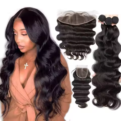 Unprocessed Peruvian Body Wave Human Hair Bundles With Closure Frontal Invisible Melt Skin 4x4 5x5 1