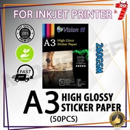 Vision A3 Glossy Sticker Paper 260gsm (50pcs/pkt)