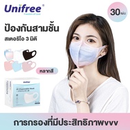 UNIFREE (30 ชิ้น/แพ็ค) หน้ากากอนามัย หน้ากากทรง 3D หน้ากากอนามัย KF94 ไซส์ M/L แมสปิดปาก แมสเกาหลี
