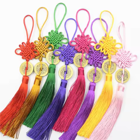 3PCS Multicolor Polyester Chinese Knots Copper Money Tassels DIY Jewelry Curtain Garments Decorative