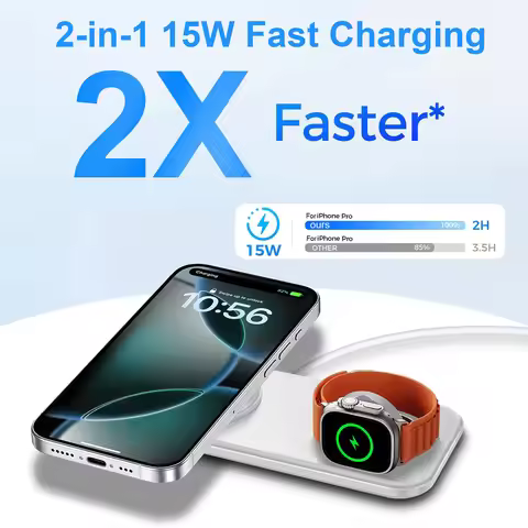 2 In 1 Fast Wireless Charger Pad 2 in 1 for iPhone 11 12 13 14 15 16 X AirPods 3 2 Pro iWatch 10 9 8