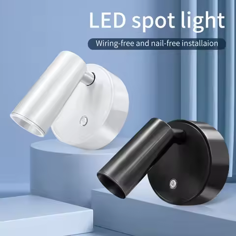 LED Light Magnetic Rechargeable Wall Light Spotlight Wireless No Punch Reading Light with Touch Swit
