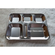 Stainless steel rice tray, food tray - 5 CL compartments, 304 CL stainless steel, size: 355x280x30 m
