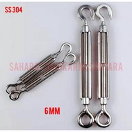 Hard Needle Screw Span/ Turnbuckle M6 Size 1/ 4" HOOK & Eye SS 304