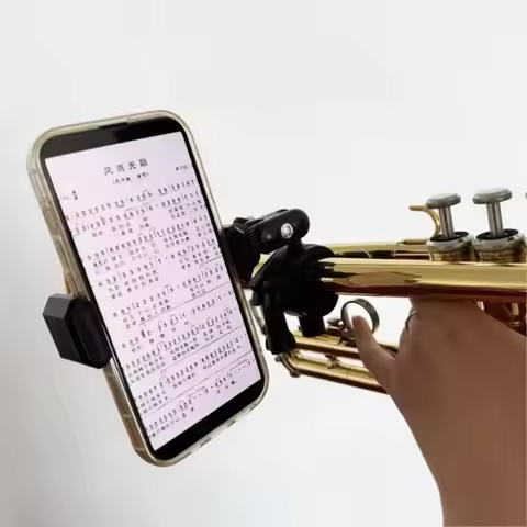 Adjustable Trumpet Phone Lyre Stand Brass Instrument Phone Holder Clip 360° Rotation for Trumpet Obo
