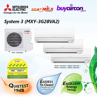 (R410A) Mitsubishi Electric Starmex System 3 Aircon - MXY-3G28VA2, 5 Ticks, Free Installation for 25 Feet/Fan-coil