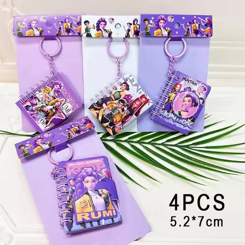 4PCS K-pop Mini Keychain Notebook set Anime Girls Theme Binder Cartoon Anime Stationery Supplies Bac