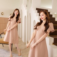 Feisty Flare Dress Pleated With Lotus Petal Sleeves: Ovaltine Color