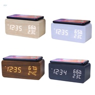 ROX Wooden Digital Alarm Clock with Wireless Charging Wood LED Clocks for Bedroom