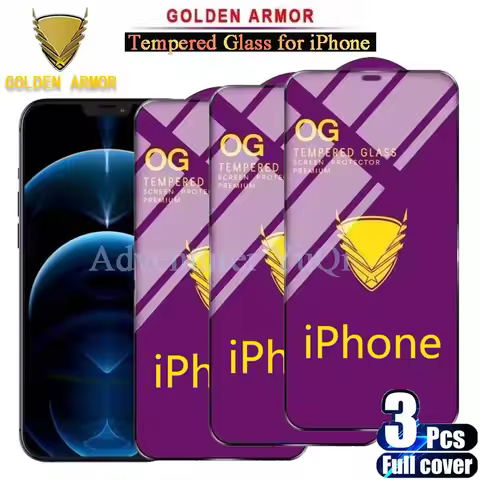 3PCS Golden Armor Tempered Glass OG Screen Protector for iPhone 17 Air 16e 16 15 14 13 12 11 Pro XS 