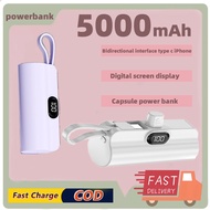 { SG }mini powerbank 5000mAh portable Small capsule power bank with cable quick charge for type c iphone