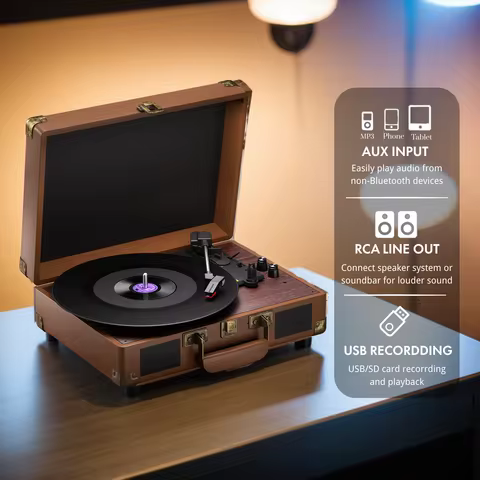 MAIO 3-Speed 33/45/78RPM Vinyl Spinner with 2 Built-in Stereo Speakers, Retail Packaging, Record Siz