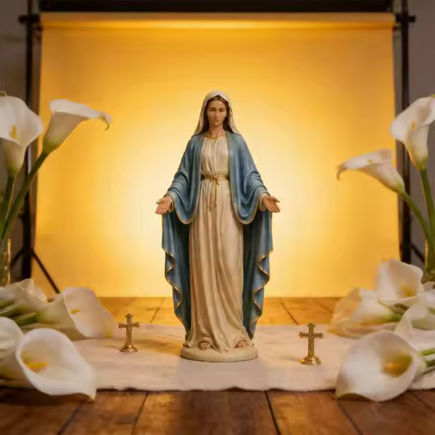 Resin Virgin Mary Statue Hand Painted Blessed Mother Catholic Religious Statue for Christian Prayer 