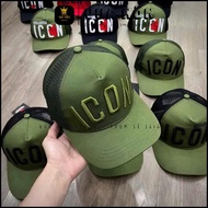 (BOX)DSQUARED2 Baseball Cap Embroidered tail with plastic button buckle, cool Dsquared2 khaki mesh h