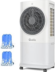 Grelife 3-in-1 Portable Air Conditioner, 400 Sq.Ft Evaporative Air Cooler with 1.72Gal Tank & 4 Ice 
