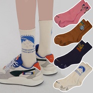 ADER ERROR Snow Mountain Hercules Cartoon Pattern Pink Socks Men Women Street Sports Mid-tube Socks 