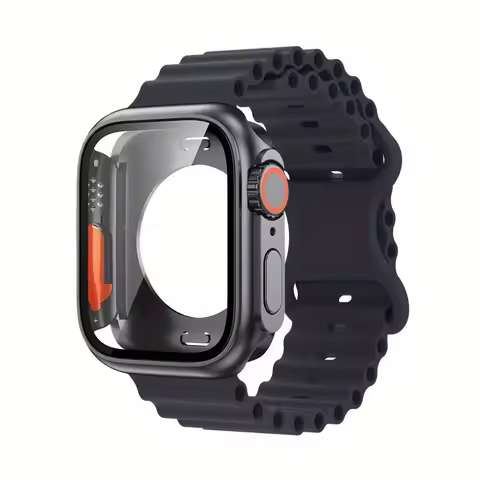 NEW Glass Case+Strap for Apple Watch Band 40 41 44 45 42 46mm Screen Protectors case for Apple IWatc