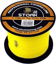 Stork HDx8, 8-Way Braided Premium Fishing Line 600 m (Yellow, 30 lbs / 13.6 kg / 0.22 mm)