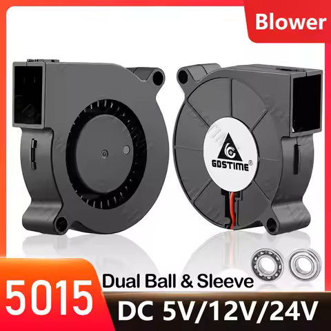 Gdstime DC 5V 12V 24V 50x50x15mm Dual Ball Cooler 2Pin USB Radial Fan 5015 Turbo Blower 5cm 50mm Rad