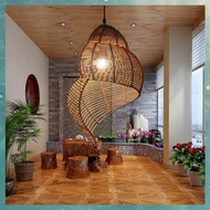 Q9(OAKF) Pastoral Style Conch Rattan Lamp Vintage Pendant Lights Dining Room Decor Lighting Fixtures
