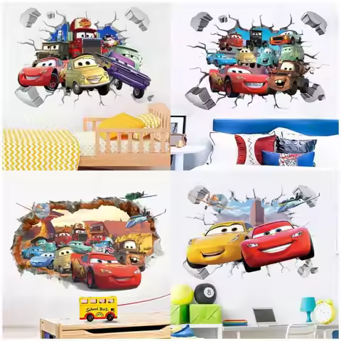 Disney Cartoon Car Lighting McQueen Wall Stickers For Kids Room Home Bedroom PVC Decor Cartoon Movie