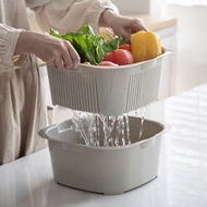 日本霜山 可層疊雙層洗菜籃/蔬果瀝水籃-多色可選