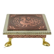 Wooden Meenakari Pooja Table Indian Traditional Cultural Religious  Gold Design Copper Samy medai Te