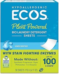 ECOS Hypoallergenic Laundry Detergent Sheets Free & Clear 50 Loads
