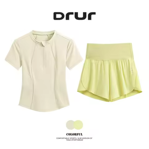 DRUR Yoga Shorts Sets for Women Causal Summer Two Piece Tracksuit With Crew Neck Sport Shirt and Sho