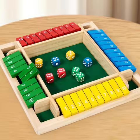Shut The Box Dice Board Game Wooden Flaps & Dices Game 4 Players Pub Bar Party Supplies Family Enter